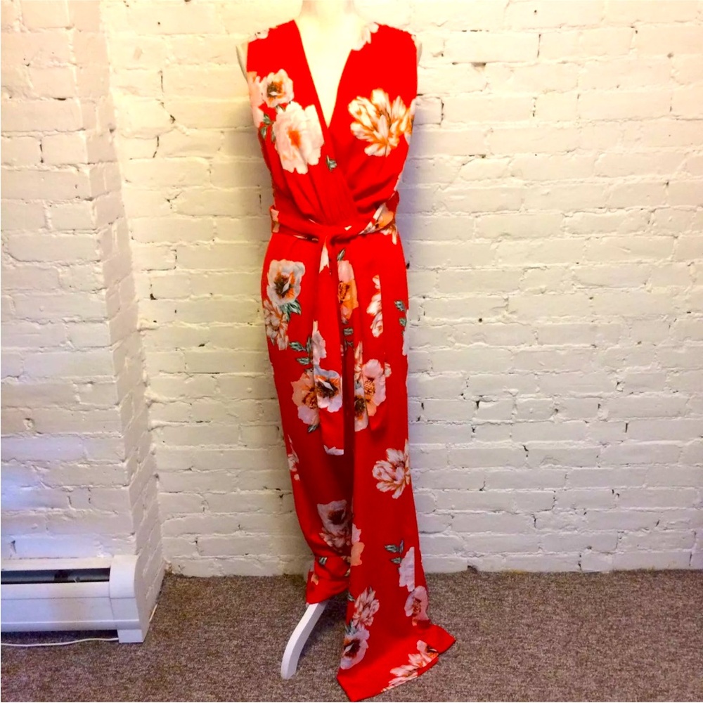 Misa Los Angeles Red Floral Jumpsuit